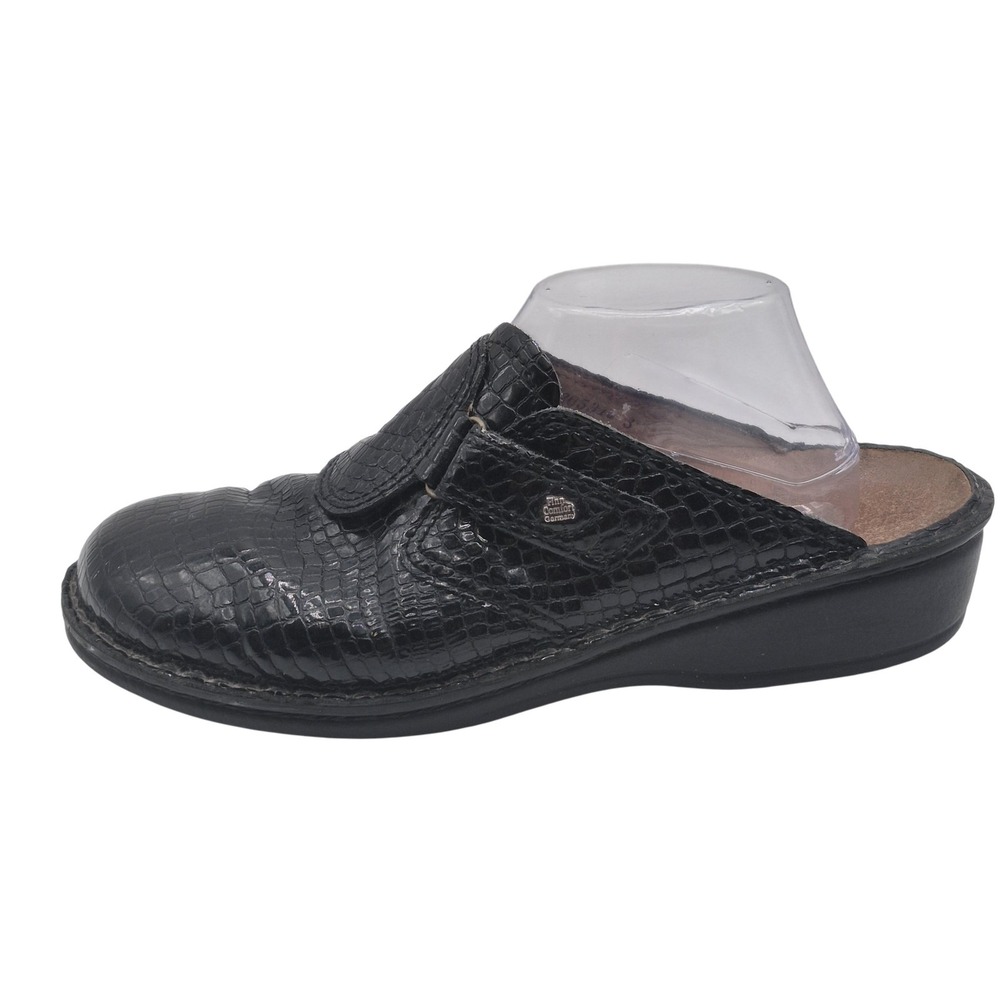 Finn Comfort Shoes Womens Size 11 Black Croc Embossed Leather Clogs Made Germany